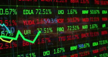 Karanlık arka planda finansal veri işleme animasyonu. Küresel iş, finans ve veri işleme kavramı dijital olarak oluşturulmuş video.