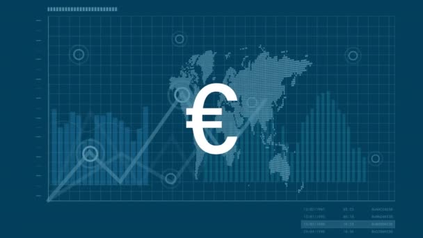 Animación Del Signo Euro Sobre Mapa Digital Giratorio Múltiples Gráficos — Vídeo de stock