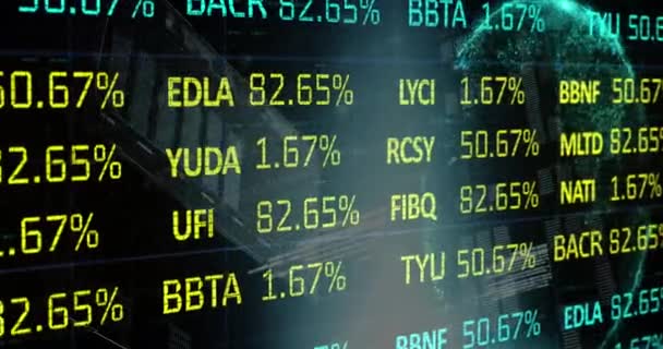 Animering Finansiella Data Och Glob Svart Bakgrund Globalt Finans Ekonomi — Stockvideo