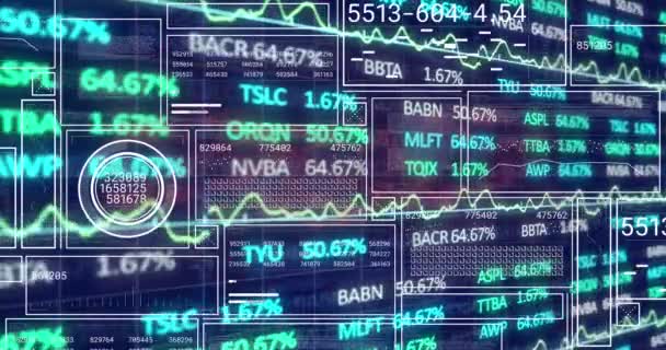 Animación Del Procesamiento Datos Financieros Sobre Fondo Oscuro Concepto Global — Vídeos de Stock