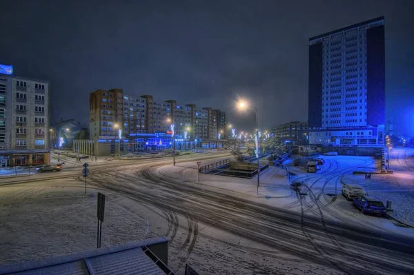 Chomutov Tsjechische Republiek December 2021 Palackeho Straat Besneeuwde Winter — Stockfoto