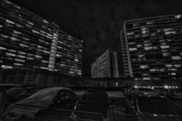 Chomutov Τσεχία Δεκέμβριος 2021 Φώτα Των Σπιτιών Πειραματικότητα Νύχτα — Φωτογραφία Αρχείου