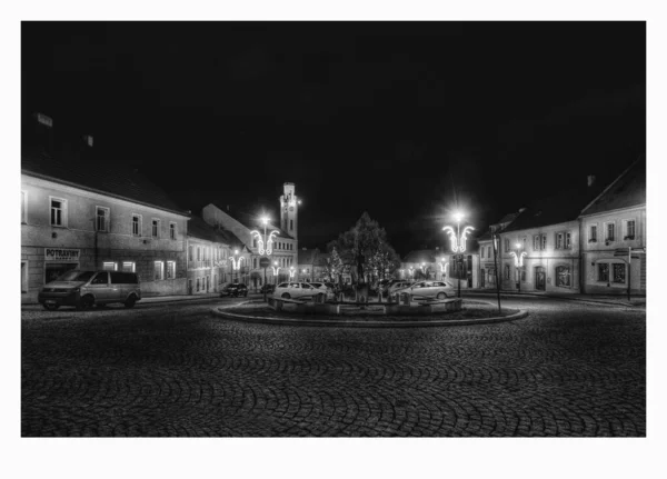 Klasterec Nad Ohri República Checa Diciembre 2021 Plaza Con Luces —  Fotos de Stock