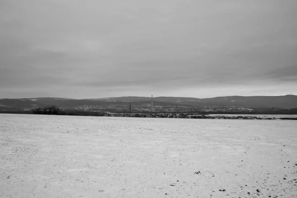 Chomutov Czech Republic December 2021 Snowy Landscape Ore Mountains City — Stockfoto