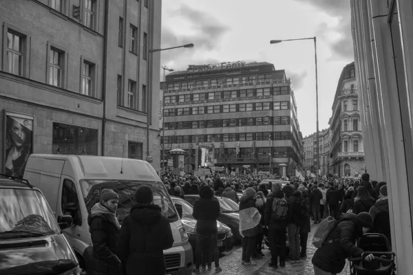 Прага Чехія Лютого 2022 Демонстрації Людей Підтримку України Вацлавській Площі — стокове фото