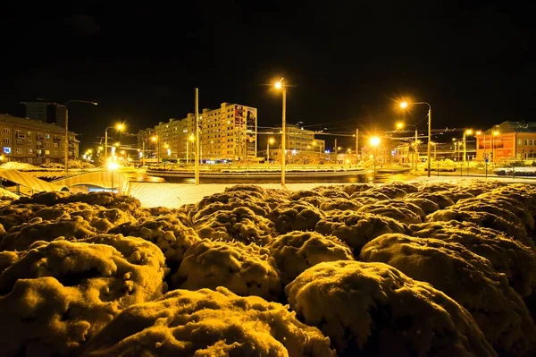 Chomutov Tjeckien Januari 2022 Palackeho Gatan Natten Snöig Vinter — Stockfoto