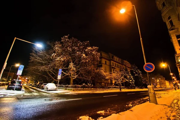 Chomutov Τσεχία Ιανουαρίου 2022 Skolni Street Industrial Secondery School Night — Φωτογραφία Αρχείου