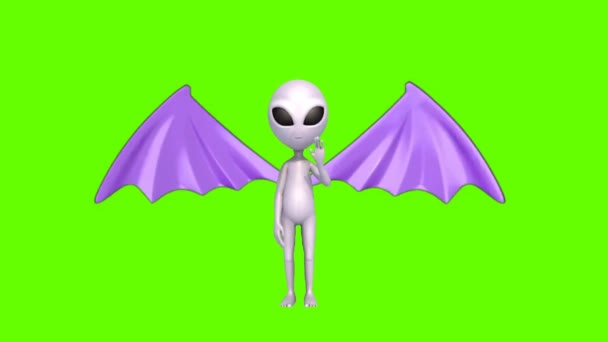 Alien Met Vleugels Groen Scherm Achtergrond Animaties Menselijke Skull Devil — Stockvideo