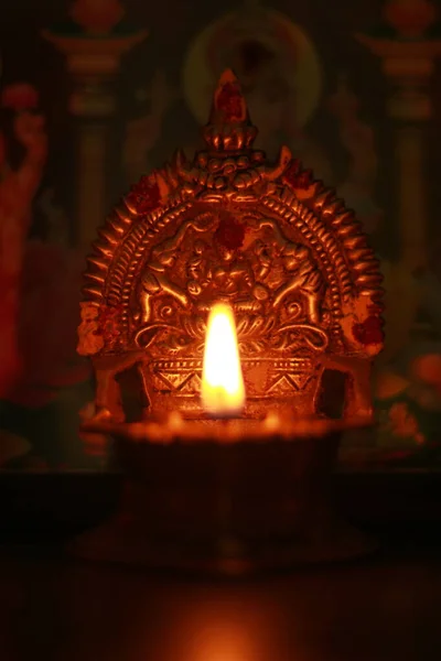 Silver Oil Lamp Puja Room — Stok fotoğraf