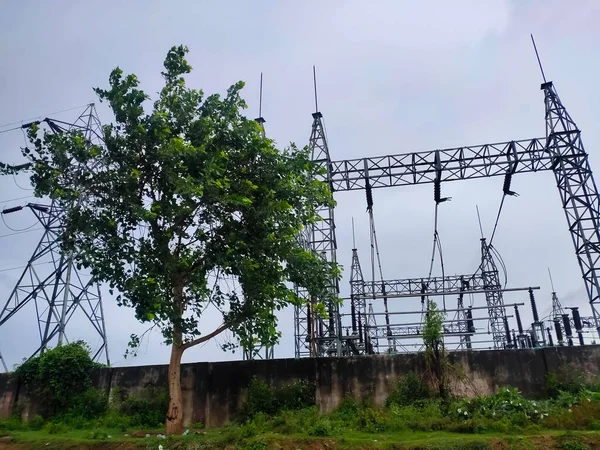 Transformer : High voltage power station owned by Electricity Department. The equipment used to raise or lower voltage. High volume power lines. high voltage electric transmission tower.