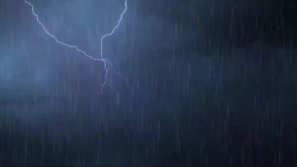 Rain Falling Lightning Strikes Animation Stunning Lightning Storm Clouds Seamless — стоковое видео
