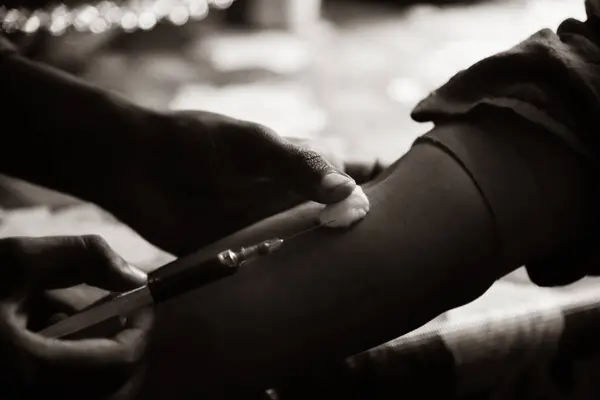 Closeup View Doctor Hands Taking Blood Sample Pregnant Lady Swab — Zdjęcie stockowe