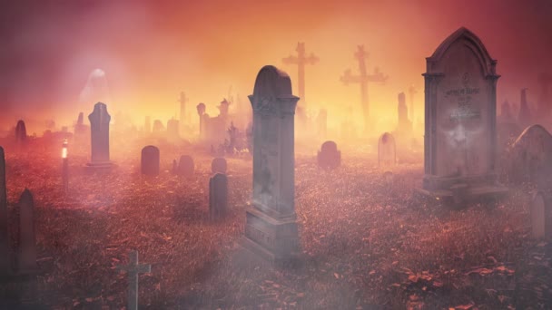 ホラー効果とスモーキーな抽象アニメーションで怖いハロウィン墓地 — ストック動画