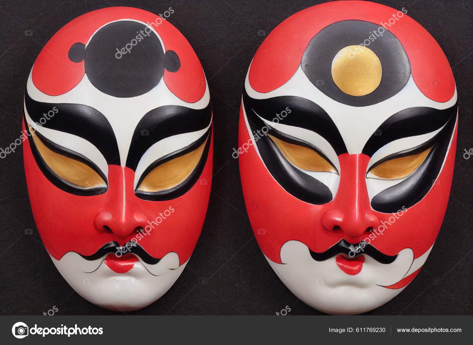 Snuble krybdyr Forfærde Painted Traditional Japanese Kabuki Theater Mask Made Ceramic Wood Lacquer  Stock Photo by ©Dental3DVideo 611769230