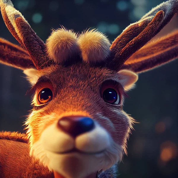 Tiny cute adorable furry deer , intricate details. Cartoon big eyed close up portrait. Soft cinematic lighting, animation style character, anime style, 3d illustration.