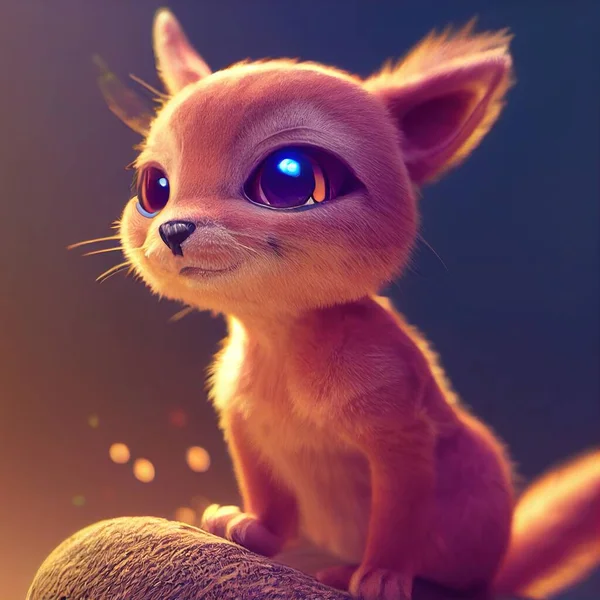 Tiny cute adorable wild cat in the forest, intricate details. Cartoon big eyed close up portrait. Soft cinematic lighting, animation style character, anime style, 3d illustration.