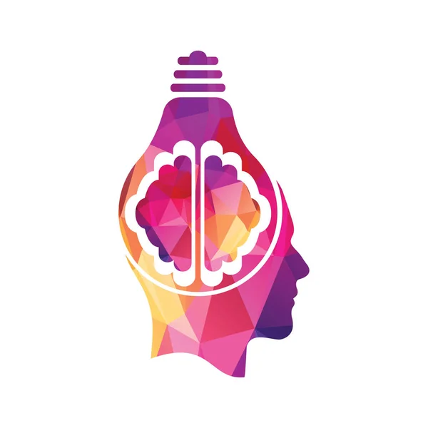 Lampe Ampoule Cerveau Dans Une Tête Homme Tête Humaine Cerveau — Image vectorielle