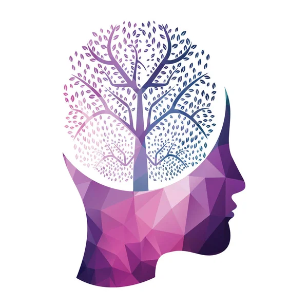 Female Head Brain Tree Logo Concept Organic Brain Tree Mind — Stock Vector