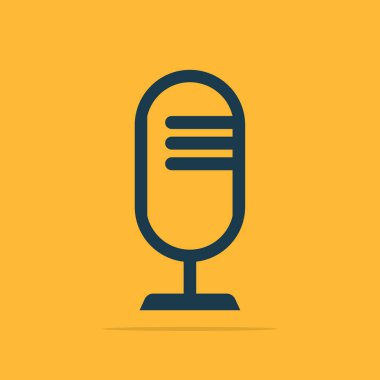 Podcast logo tasarımı. Yayın simgesi tasarımlı stüdyo masası mikrofonu.