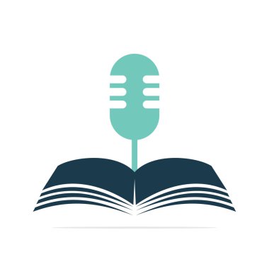 Eğitim Podcast Simgesi Logo Tasarımı. Mikrofon kitabı logo şablonu vektör çizimi.
