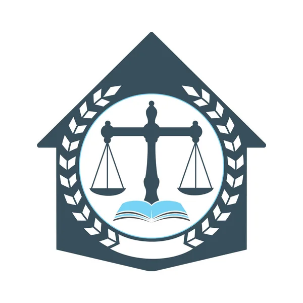 House Law Logó Vektor Igazságügyi Egyensúlyt Szimbolizál Igazságszolgáltatás Skála Könyv — Stock Vector