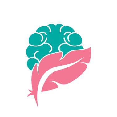 Beyin ve tüy kombinasyon vektör tasarımı. Tüy tüyü beyin logo vektör tasarımı.