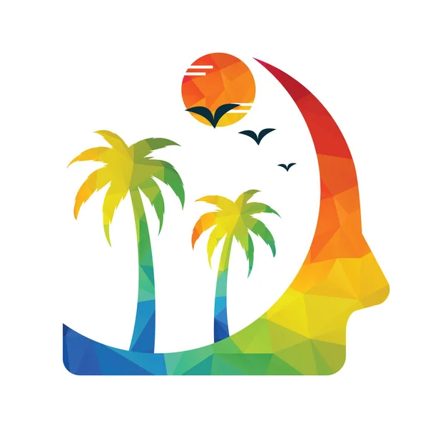 Travel Mind Logo Concept Ontwerp Menselijk Hoofd Met Palmboom Logo — Stockvector
