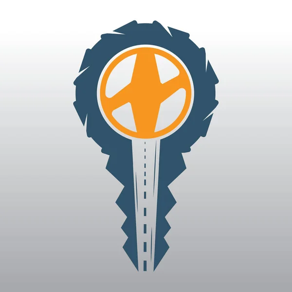 Projektowanie Logo Szkoły Jazdy Klucz Samochodowy Ikoną Drogi Krawata — Wektor stockowy