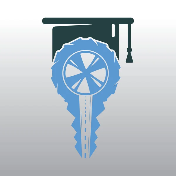 Driving School Logo Design Car Key Road Tyer Icon — Stockvektor