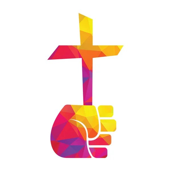 Рука Тримає Логотип Хреста Христа Святий Хрест Тримає Руці Концептуальний — стоковий вектор