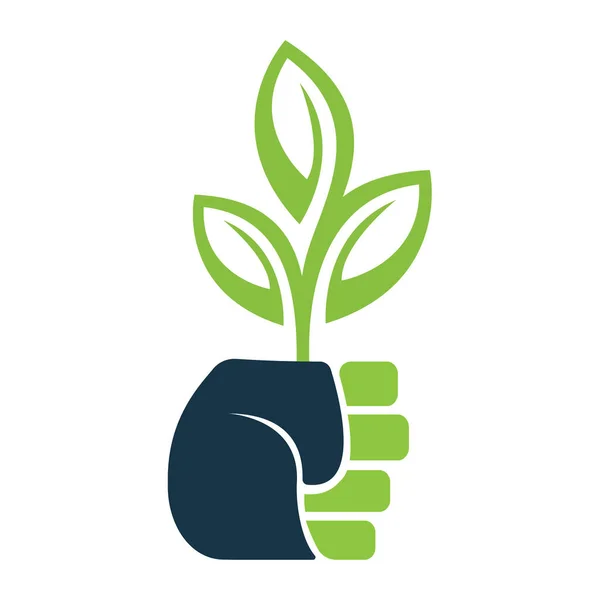 Diseño Plantilla Logotipo Árbol Mano Árbol Verde Creciendo Ilustración Del — Archivo Imágenes Vectoriales