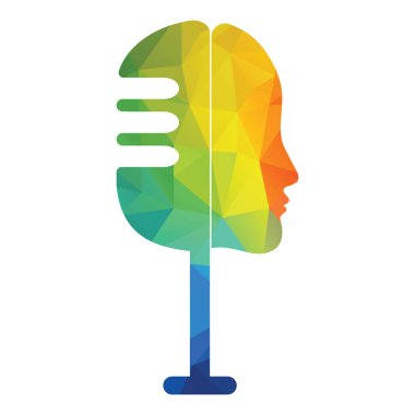 Kadın başlı mikrofon konsepti. Kadın podcast logo tasarımı.