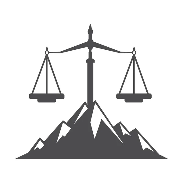 Montañas Símbolos Justicia Diseño Concepto Logotipo Escala Ley — Vector de stock