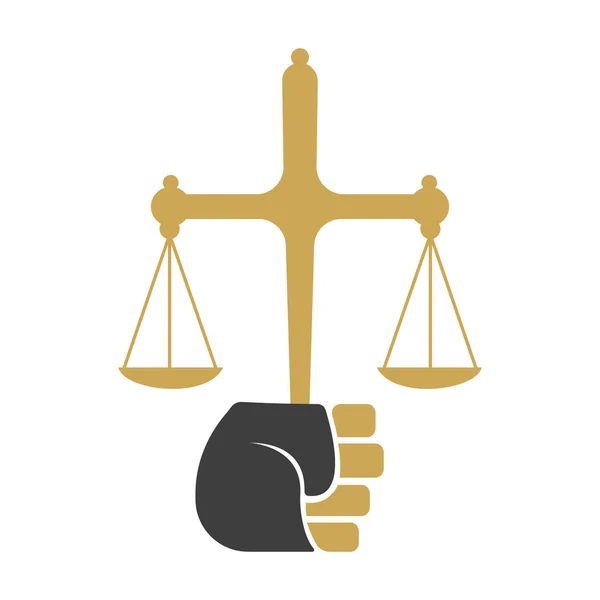 Bilance Giustizia Mano Logo Modello Design Rivoluzione Concetto Logo Giustizia — Vettoriale Stock