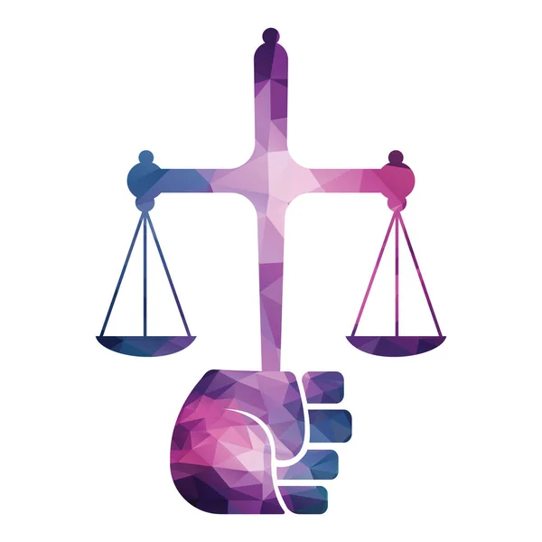 Justice Scales Hand Logo Şablonu Tasarımı Devrim Adalet Logosu Kavramı — Stok Vektör