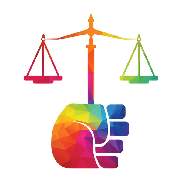 Justice Scales Hand Logó Sablontervezés Forradalmi Igazságszolgáltatás Logó Koncepciója — Stock Vector