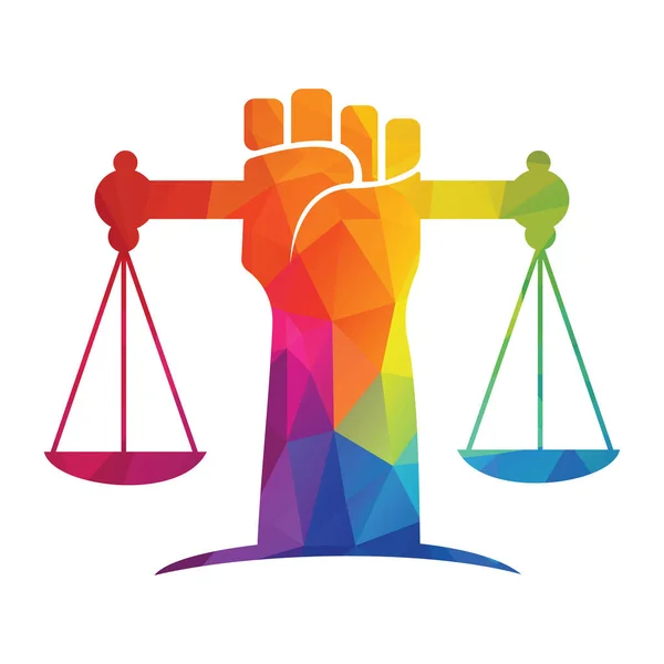 Правова Шкала Дизайні Логотипу Hand Критична Концепція Справедливості — стоковий вектор