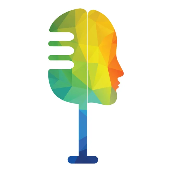 Mikrofon Med Kvinnligt Huvud Koncept Kvinnlig Podcast Logotyp Design — Stock vektor