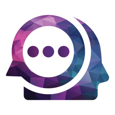 Sohbet konsepti tasarımlı İnsan Kafa. Beyin sohbet logo şablonu.