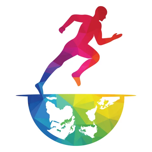 Futás Maraton Logó Vektor Tervezés Futó Ember Vektor Szimbólum — Stock Vector