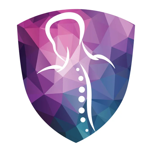 Ilustracja Chiropraktycznej Tarczy Logo Design Vector Ludzki Kręgosłup Ból Logo — Wektor stockowy