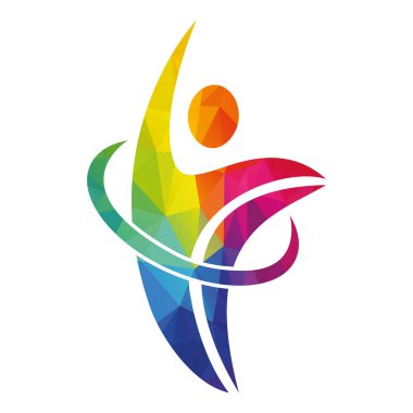 Human athlete in motion who crosses finish line and breaks through ribbon isolated logo vector.