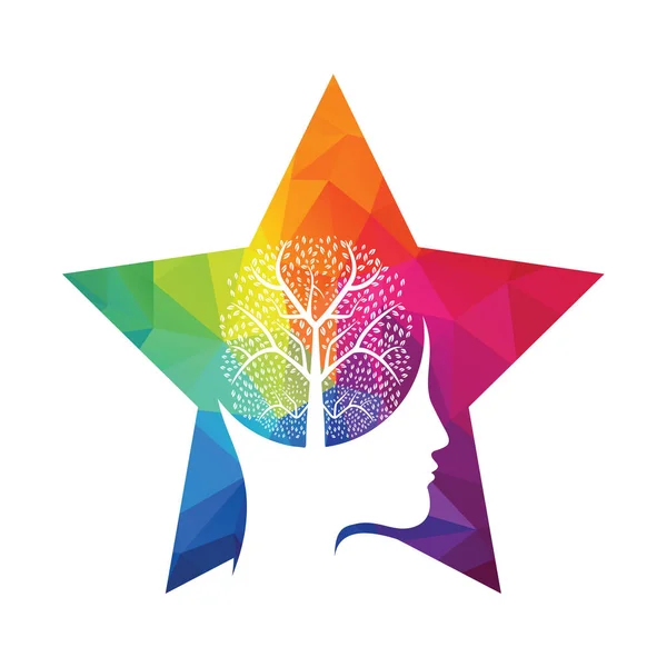 Głowa Kobiety Koncepcją Logo Drzewa Mózgowego Koncepcja Ekologicznego Drzewa Mózgowego — Wektor stockowy