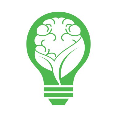 Beyin ve yaprak kombinasyon vektör tasarımı. Organik beyin logo vektör tasarımı.