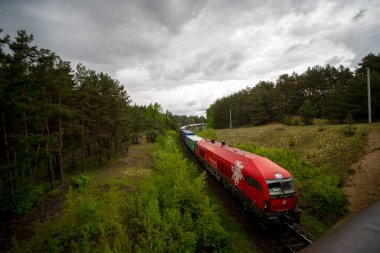 Yük trenleri, yük konteynırlarıyla vagonların taşınması. Litvanya Demiryolları
