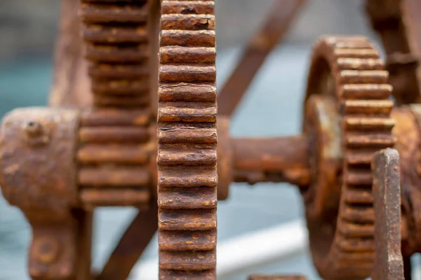 Détails Une Pièce Les Pièces Mobiles Une Machine Rouillée Engrenage — Photo