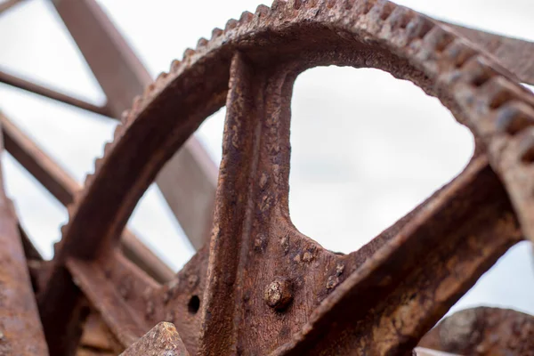 Détails Une Pièce Les Pièces Mobiles Une Machine Rouillée Engrenage — Photo