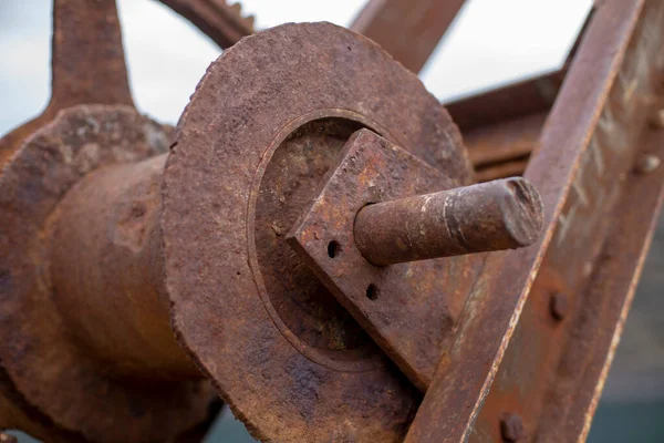 Détails Une Pièce Les Pièces Mobiles Une Machine Rouillée Engrenage — Photo