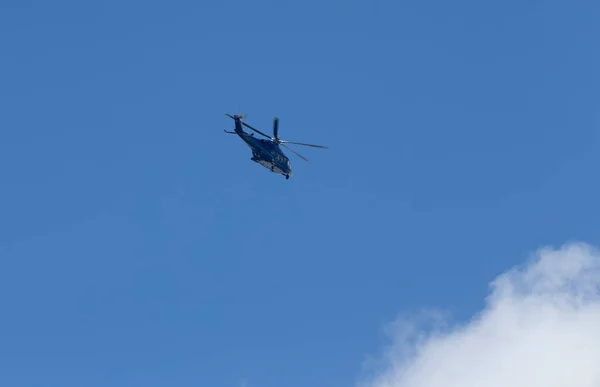 Helicopter Silhouette Blue Sky Background — Stockfoto