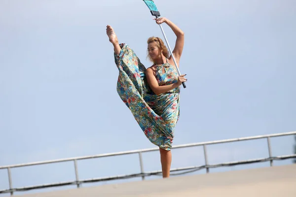 Cute Charming Beautiful Dancer Having Fun Dancing Broom — ストック写真